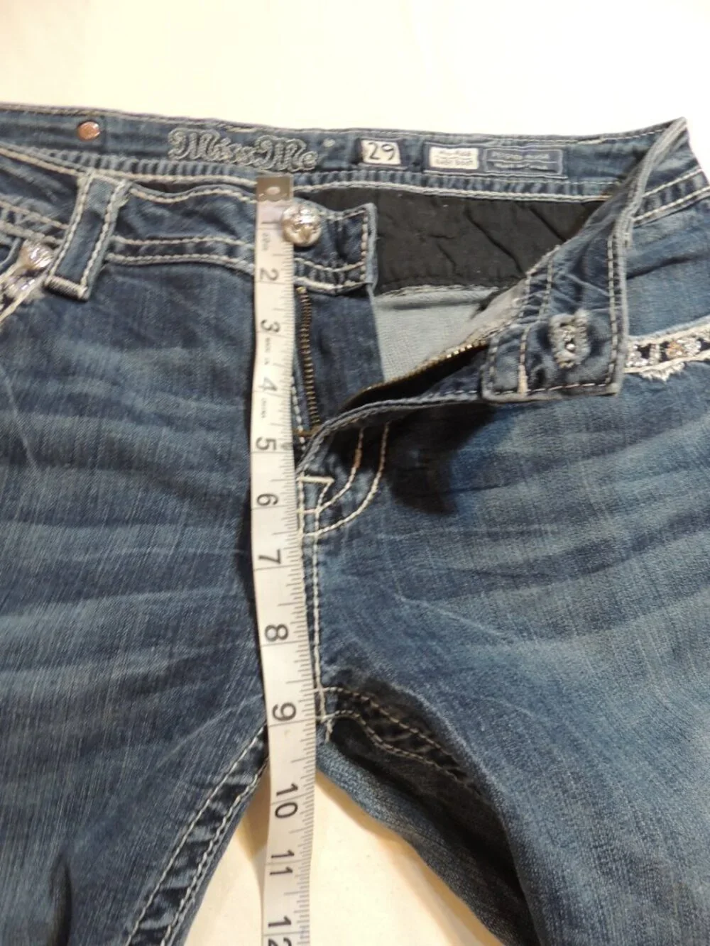 Miss Me Mid Rise Bootcut Jeans Woman 29 Pockets Bling Bling Denim Blue Jeans